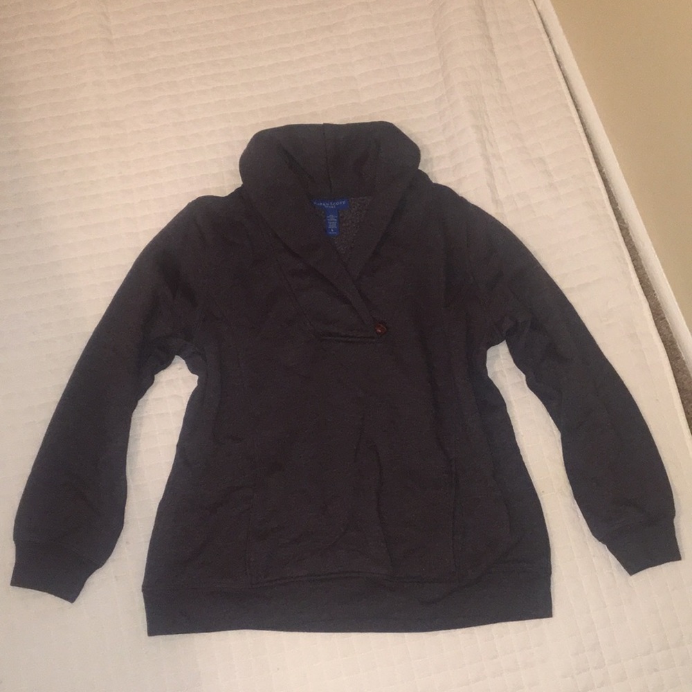 Karen Scott Preppy Grey Button Pullover